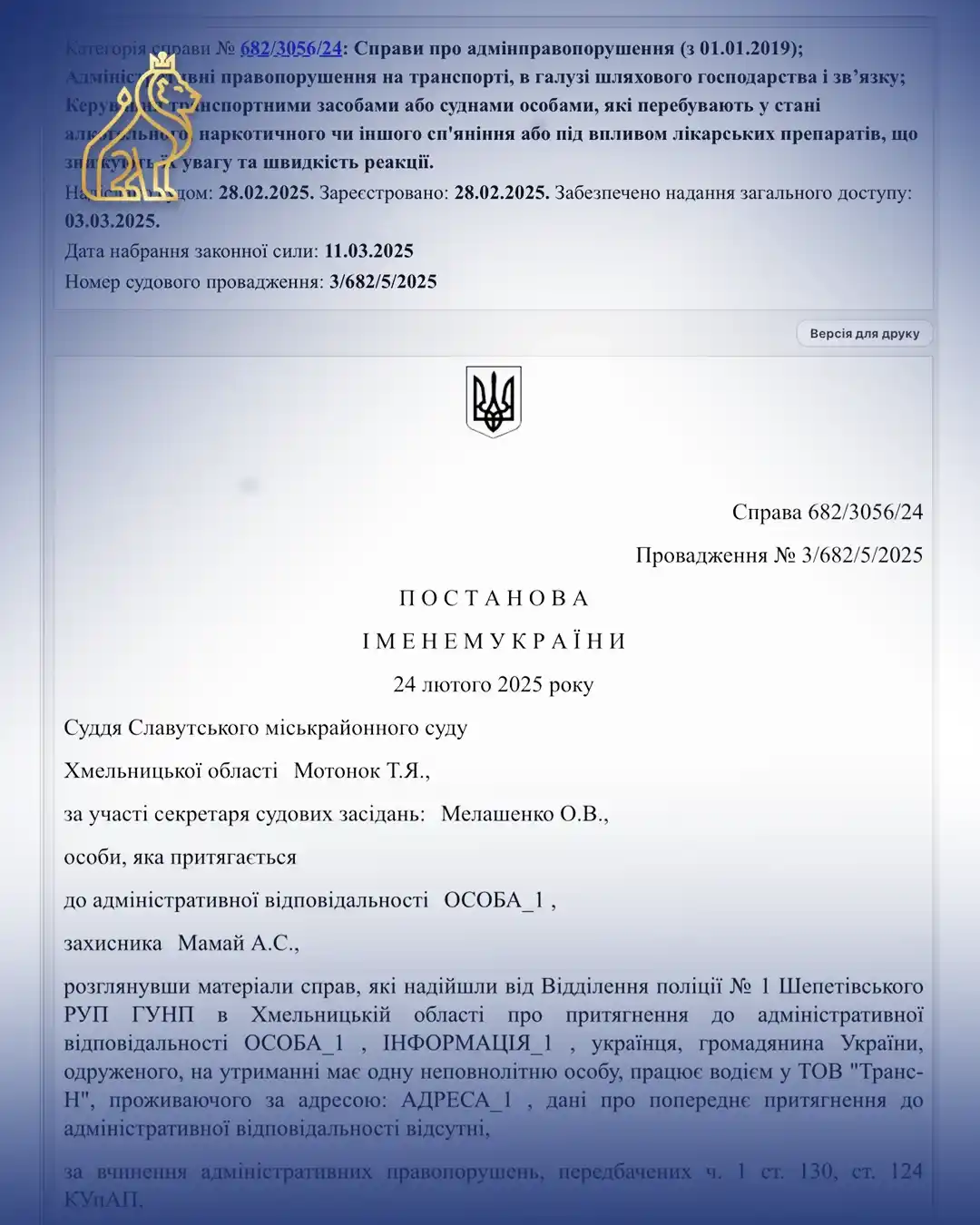 skasuvannia shtrafu za netvereze keruvannia porushennia protsedury medohliadu